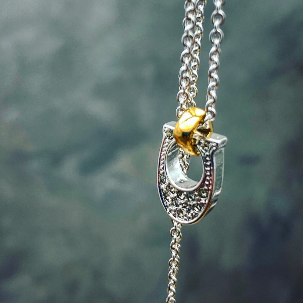 Coach signature Pave silver gold necklace